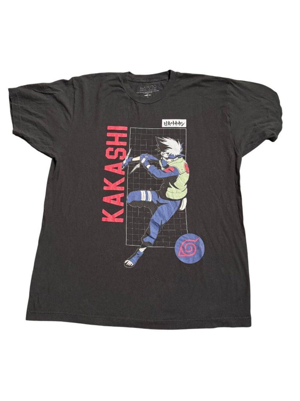 Naruto Shippuden Kakashi Graphic T-Shirt XL Black 100% Cotton Anime Tee